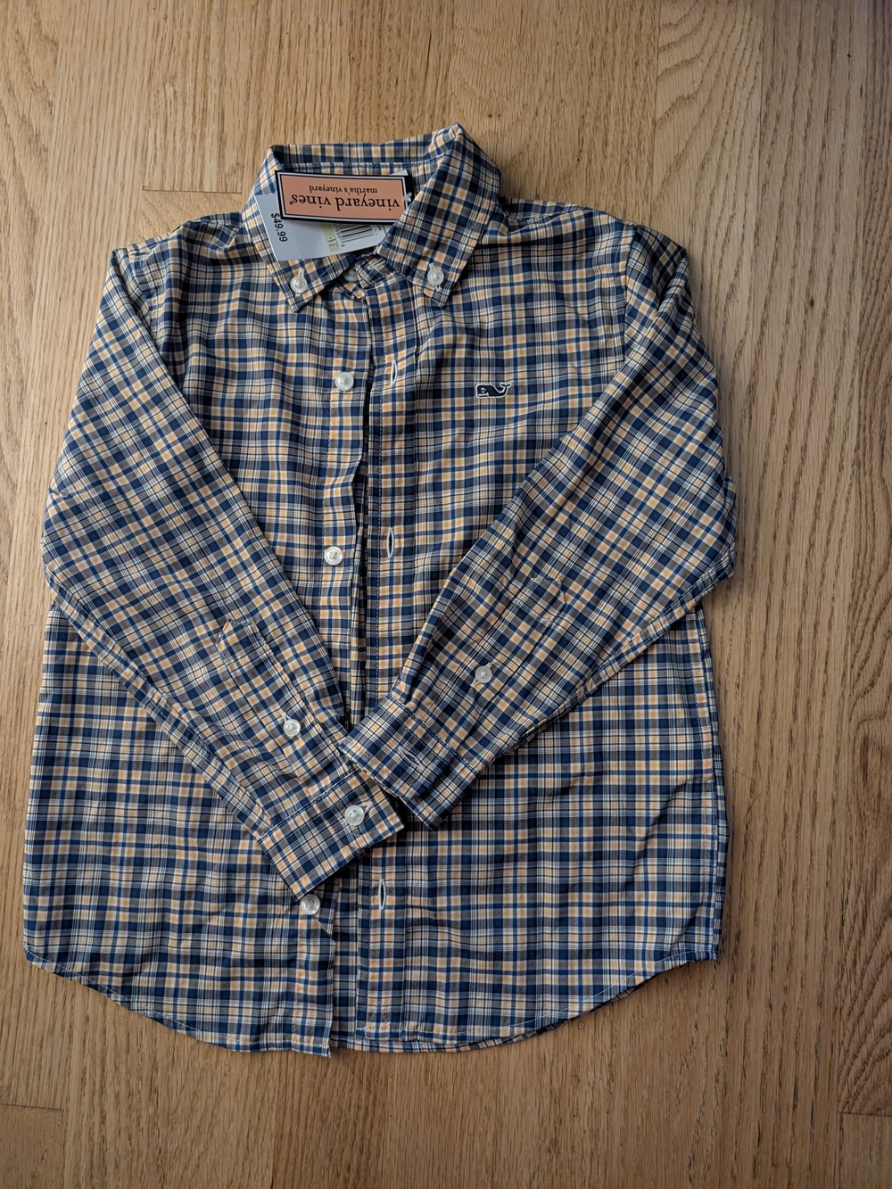 Vineyard Vines Boys' Navy Plaid Performance Whale Shirt Button-Down Shirt